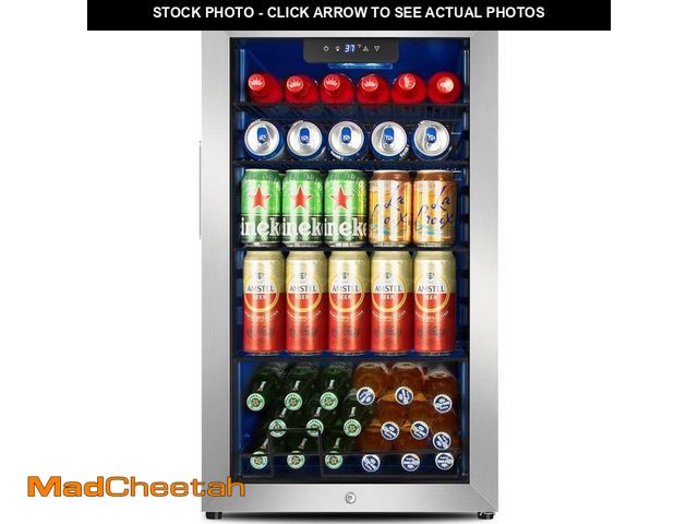 Lot 74-14447641 - SOZT 17.5 in. Single Zone 126-Cans Beverage Cooler in Stainless Steel with Adjustbale shelves and Lo...