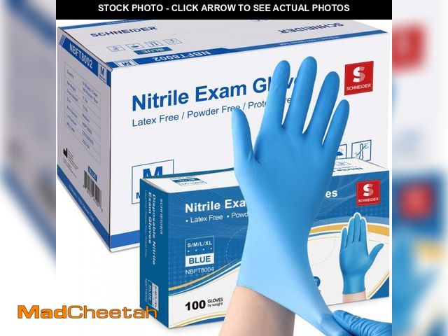 Lot 74-12154013 - Schneider Nitrile Exam Gloves, Medium, Case of 1000, Heavy Duty Disposable Gloves, Textured, Latex F...
