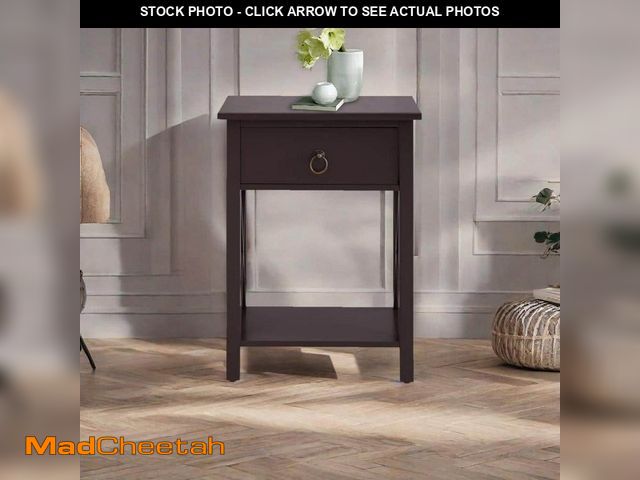 Lot 74-12584849 - MAYKOOSH 16 in. Espresso Narrow Wood End Table with Drawer and Shelf-Compact Side Table for Small Be...