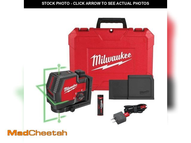 Lot 74-13133544 - Milwaukee Green 100 ft. Cross Line and Plumb Points Rechargeable Laser Level with REDLITHIUM Lithium...