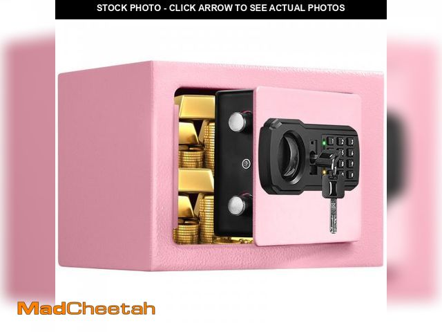 Lot 74-12312982 - Small Fireproof Safe Box for Home Use, 0.3 Cu ft Mini Pink Safe and Fireproof Lock Box with Electron...
