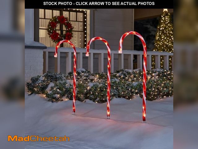Lot 74-13047933 - (MISSING  STAKES) 3 ft. Warm White Candy Cane LED Pathway Lights (Set of 3) - USED