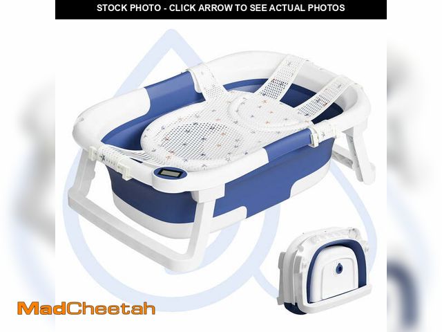 Lot 74-12834754 - Aprpink Foldable Baby Bathtub PP+TPE with Soft Bath Net&amp;Thermometer for 0-36 Months Toddler Blue...