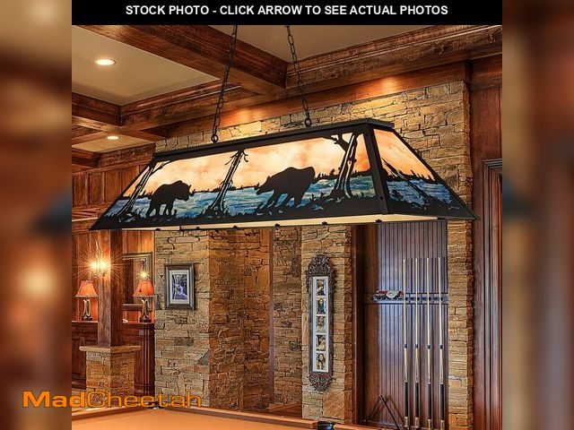 Lot 74-13070854 - Wellmet Tiffany Pool Table Light 59 inch, 5 Lights Rustic Beer Chandelier for Kitchen Island, Cabin,...