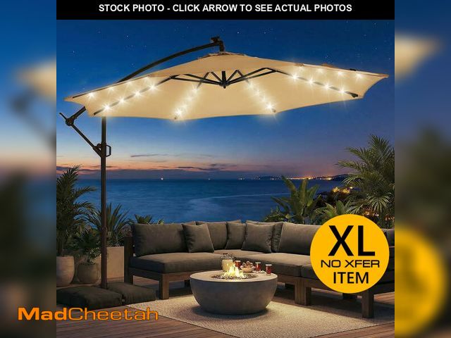 Lot 74-14324505 - Patbrela 10ft Offset Patio Umbrellas (Includes Base) Outdoor Cantilever Hanging Umbrella with Infini...