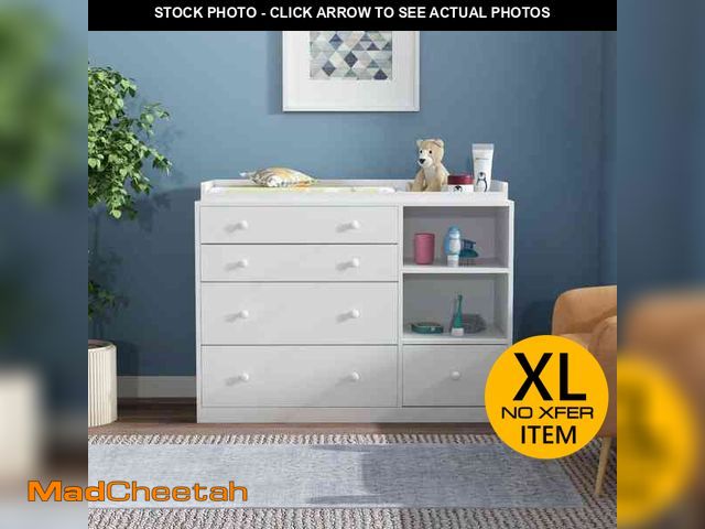 Lot 74-12558355 - FUFU&amp;GAGA 5-Drawers White Wood Chest of Drawers Dresser Vanity Table Storage Cabinet with Shelf ...