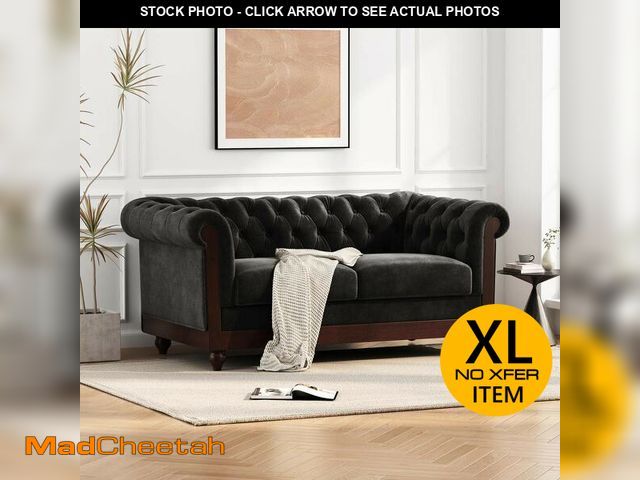 Lot 74-12939340 - Harper &amp; Bright Designs Chesterfield 59.44 in. Black Velvet Upholstered 2-Seater Rolled Arm Love...