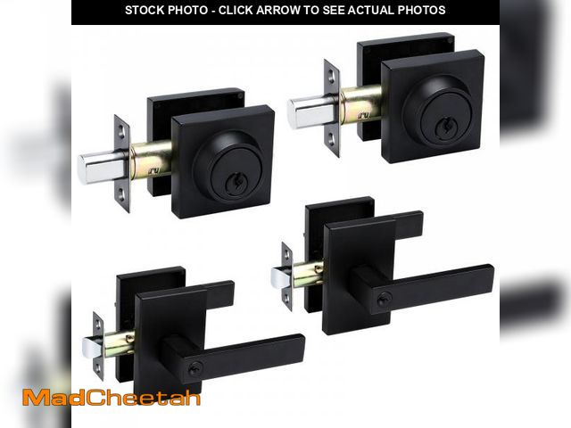 Lot 74-12304214 - Black Exterior Door Lock Set, Front Door Lock Set with Deadbolt, Square Contemporary Matte Black Fro...