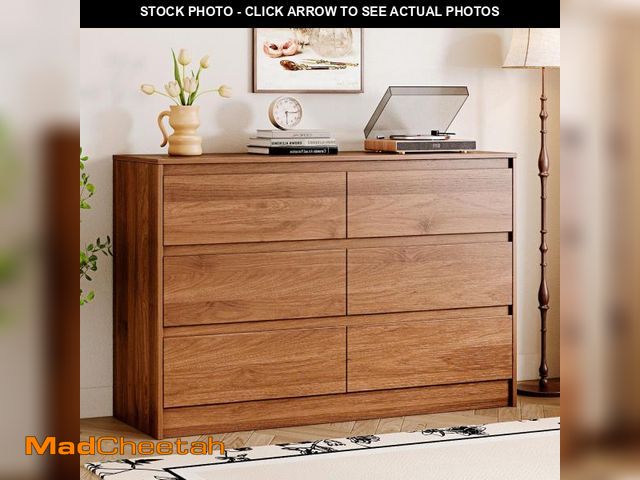 Lot 74-12494341 - (MISSING HARDWARE) Chrangmay 6 Drawer Dresser,47" Wide Mid Century Chest of Drawers,Wooden Bedroom D...