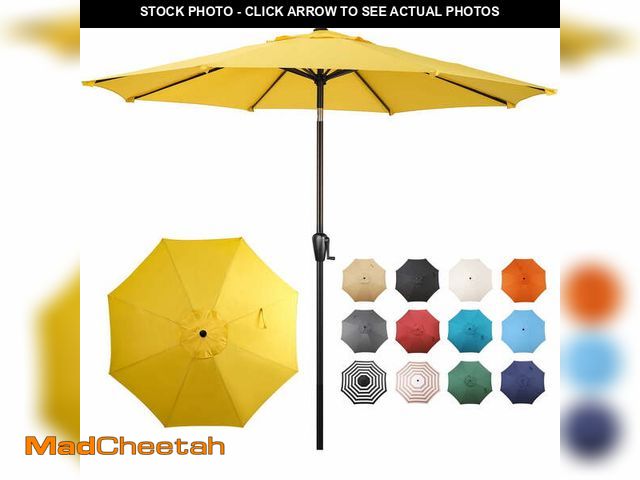 Lot 74-14351523 - Sun-Ray 9 FT Patio Umbrella w/ Push Button Tilt and Crank Outdoor Umbrella, 8 Sturdy Ribs, UV Protec...