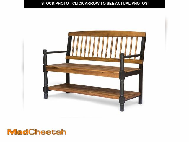 Lot 74-13791054 - Christopher Knight Home Eddie Indoor Farmhouse Acacia Wood Bench with Shelf, Teak and Black Finish -...