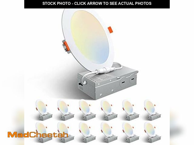 Lot 74-10950741 - Amico 12 Pack 6 Inch 5CCT Ultra-Thin LED Recessed Ceiling Light with Junction Box, 1050LM Brightness...