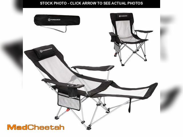 Lot 74-14308254 - FUNDANGO Reclining Camping Chair, Folding Lounge Chairs with Removeable Footrest, 4-Position Adjusta...