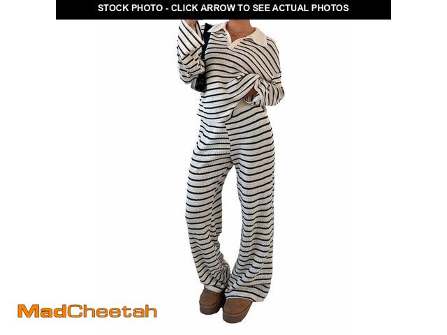 Lot 74-14269803 - MakeMeChic WomenÃ¢â¬Ës 2 Piece Set Striped Lounge Set Going Out Travel Outfit Black and White Medi...