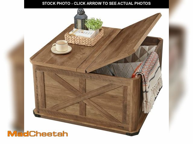 Lot 74-12787414 - VASAGLE Farmhouse Coffee Table with Storage, Square Coffee Table for Living Room, Center Table with ...