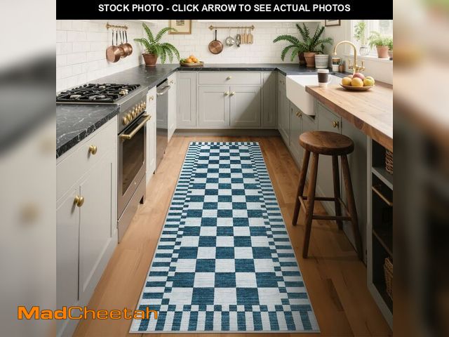 Lot 74-14334351 - GarveeHome 2.5Ãâ8 Kitchen Runner Rug Non Slip,Blue and White Checkered Rug, Washable Runner Rug f...