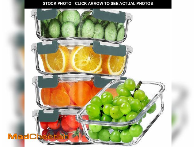 Lot 74-12718520 - VERONES 5 Pack 36 OZ Glass Meal Prep Containers, Airtight Glass Lunch Containers Set, Glass Food Sto...