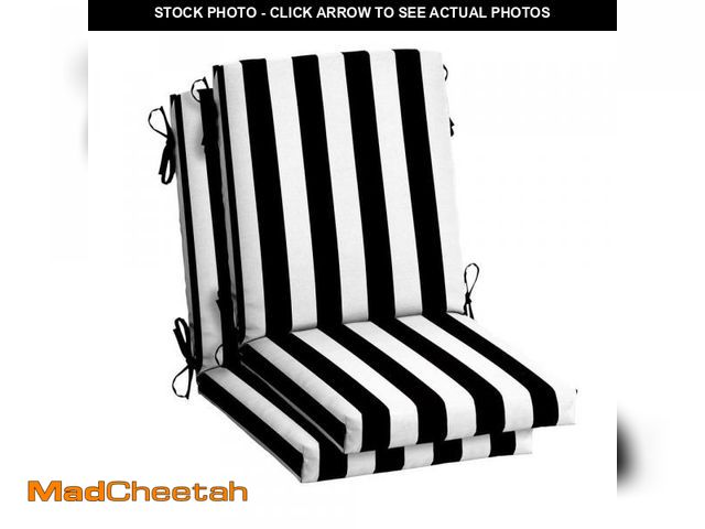 Lot 74-12424580 - ARDEN 20 in. x 20 in. Black Cabana Stripe High Back Outdoor Dining Chair Cushion (2-Pack) - UNUSED