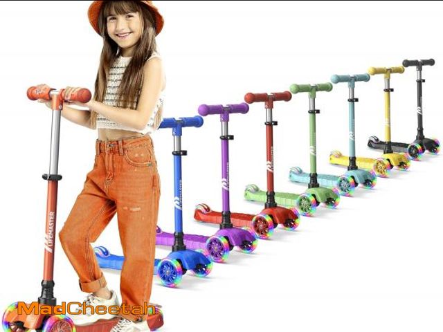 Lot 74-12054023 - Lifemaster Mini 3-Wheel Kids Scooter with Multi-Color Wheel Lights - 4-Height Adjustable Handlebar, ...