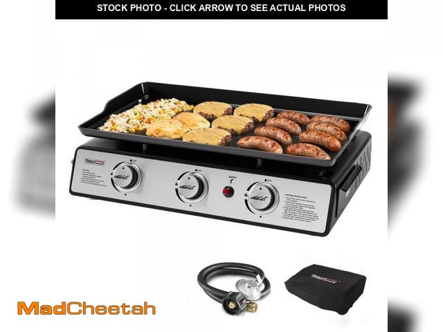 Lot 74-12146104 - Royal Gourmet 24 in. 3-Burner Portable Table Top Propane Gas Grill Griddle in Black - UNUSED