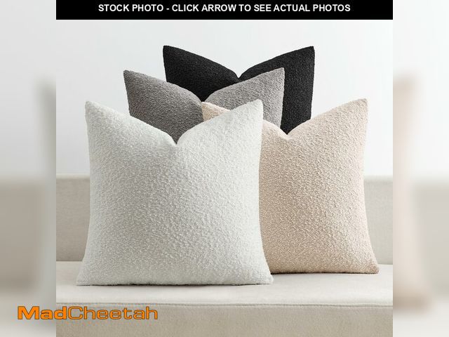 Lot 74-12703708 - MIULEE Pack of 4 Decorative Textured Boucle Throw Pillow Covers 20x20 Inch Black White Accent Solid ...