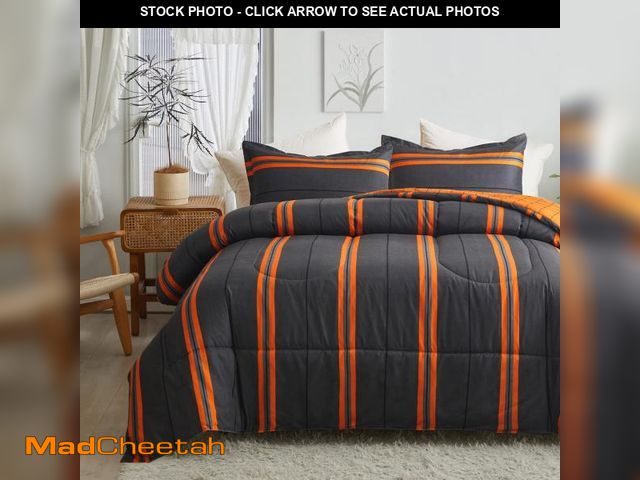 Lot 74-12215775 - Flysheep 3 Pcs Modern Boho Halloween Comforter Set Full/Queen Size for Women, Bright Orange Striped ...