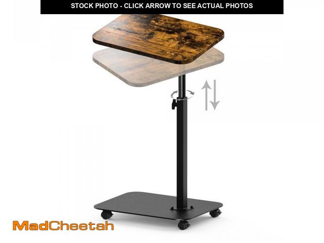 Lot 74-12443553 - TV Tray Table Heavy Metal Base with Wheel Swivel/Adjustable Height Couch Table, Sofa Arm End Side Ta...