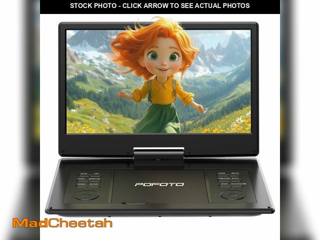 Lot 74-14300999 - POFOTO 15.7" Portable DVD Player with 14.1" HD Swivel Screen for Kids &amp; Elderly, 6-Hour Recharge...