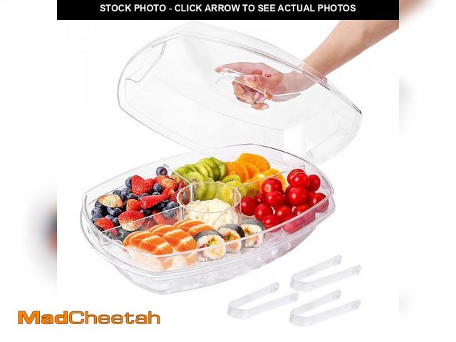 Lot 74-12437666 - IVYHOME 3-Tier Chilled Serving Tray with Lid, 15" Fruit Ice Serving Platter with 4 Compartments, Shr...