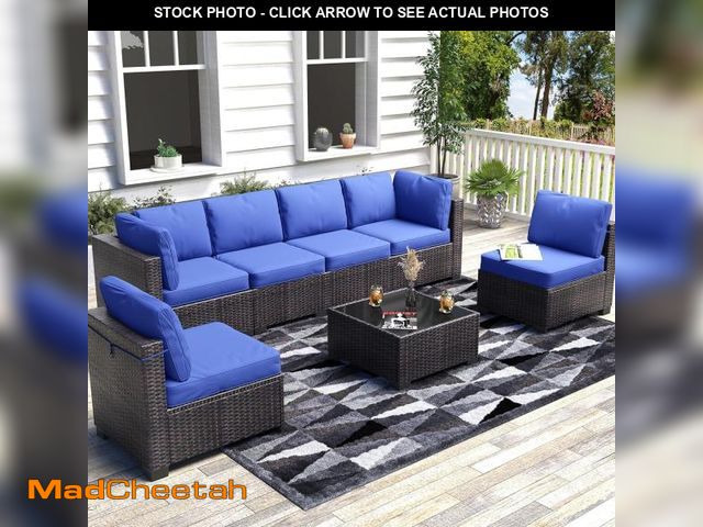 Lot 74-12200832 - 6 Piece Outdoor Patio Furniture Set with Coffee Table, Rattan Deck Conversation Sofa Set, All-Weathe...