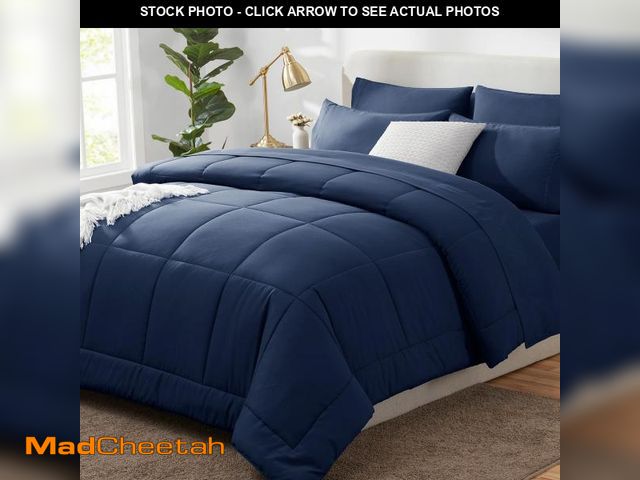Lot 74-12418625 - CozyLux Queen Comforter Set Navy Blue, 7 Pieces Bed in a Bag, Blue Comforter Queen Size, All Season ...