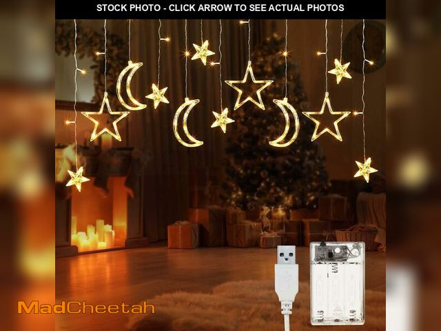 Lot 74-14271826 - Riakrum 11.48 ft 21 LED Star and Moon String Lights Plug in Christmas Warm White Fairy Light Waterpr...