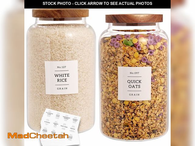 Lot 74-13959443 - CZHQSMZ Set of 2 Large Glass Jar with Airtight Acacia Lid and 132 Kitchen Pantry Labels, Clear Glass...