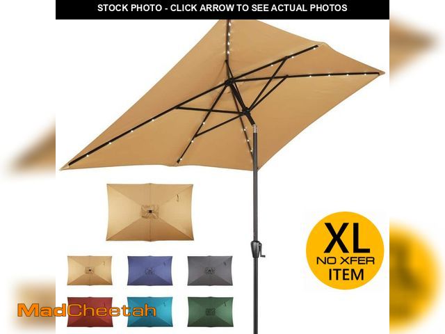 Lot 74-14257415 - Sun-Ray 6.6 ft. x 9.8 ft. Rectangular Steel Solar Market Umbrella in Taupe - UNUSED