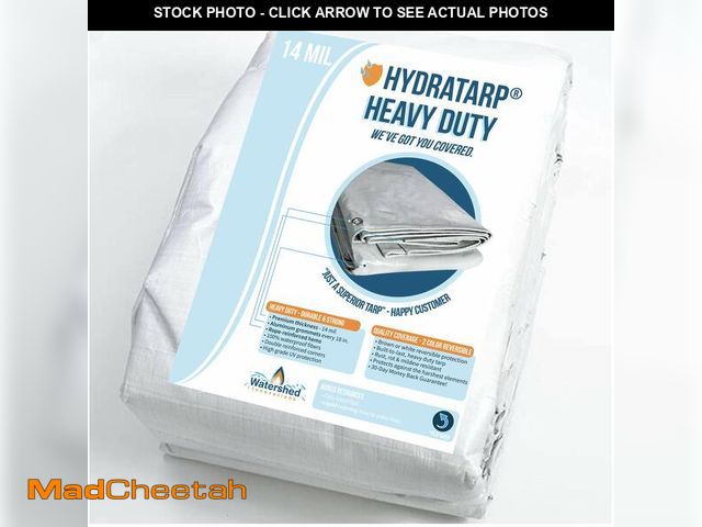 Lot 74-14284605 - Watershed Innovations 14 Mil HydraTarp Heavy-Duty Waterproof Reversible Tarp, 20 by 40 Feet, White/B...