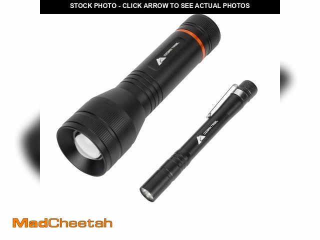 Lot 74-12537521 - Ozark Trail 1500 Lumen Focusing Flashlight with Bonus Penlight, Waterproof, Black - UNUSED