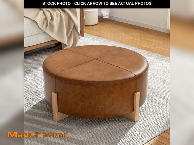 Lot 74-13059559 - Christopher Knight Home - 34" Round Tufted Upholstered Cocktail Ottoman, Leather Coffee Table with S...