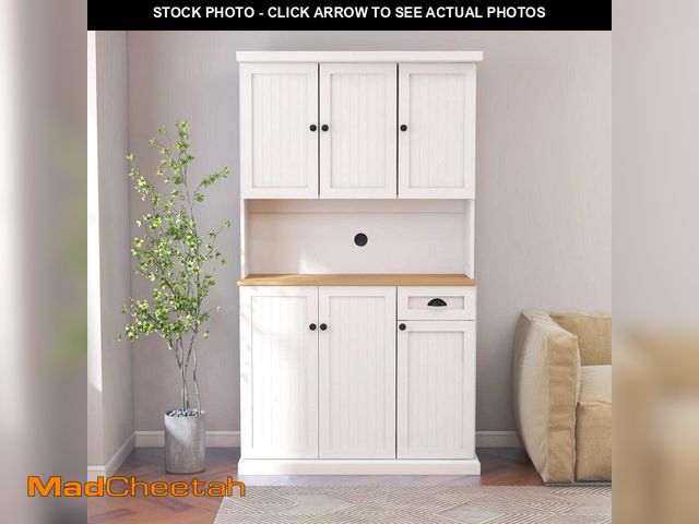 Lot 74-13867226 - White MDF Wood 39.76 in. Buffet with Hutch, Kitchen Storage Cabinet, Sideboard with Wide Countertop ...