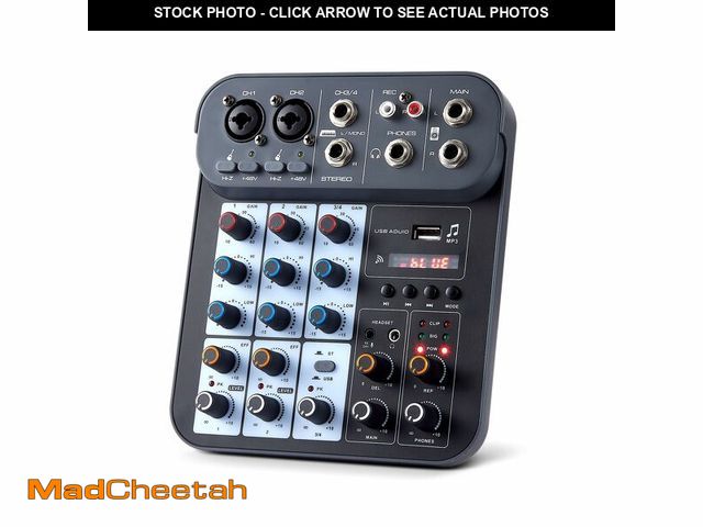 Lot 74-14265301 - Boeska 4 Channel DJ Audio Mixer, DJ Mixers Sound Board, Sound Mixer Board XLR 1/4" Interface, BT USB...