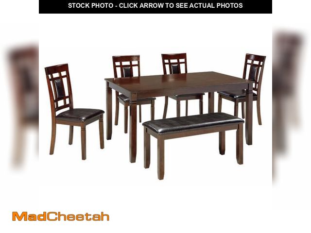 Lot 74-12898623 - Signature Design by Ashley Bennox Dining Room Table and Chairs with Bench , Brown - UNUSED