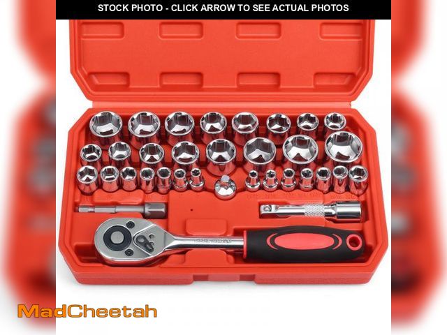 Lot 74-11549306 - Egofine 34 Pieces 3/8 inch Drive Socket Ratchet Wrench Set, with Socket Set Metric/SAE and Extension...