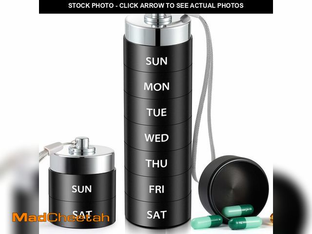 Lot 74-14429237 - Metal Travel Pill Organizer, Large Weekly Pill Box, Portable Aluminum Alloy Waterproof Container, 7 ...