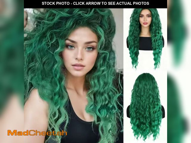 Lot 74-13241803 - Daiaces Long Curly Wavy Green Wig for Women Natural Ombre Fluffy Synthetic Hair for Costume Cosplay ...