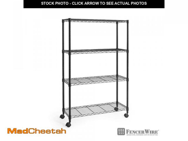Lot 74-12464324 - Fencer Wire Black 4-Tier Metal Garage Storage Shelving Unit with Leveling Feet and Wheels (36 in. W ...