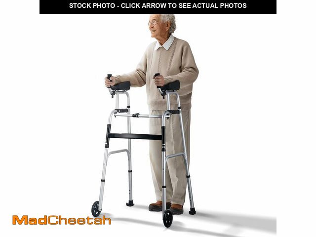 Lot 74-12866864 - VEVOR 2 in 1 Folding Walker &amp; Removable Armrests, Height Adjustable Foldable Walker with 5" Soli...