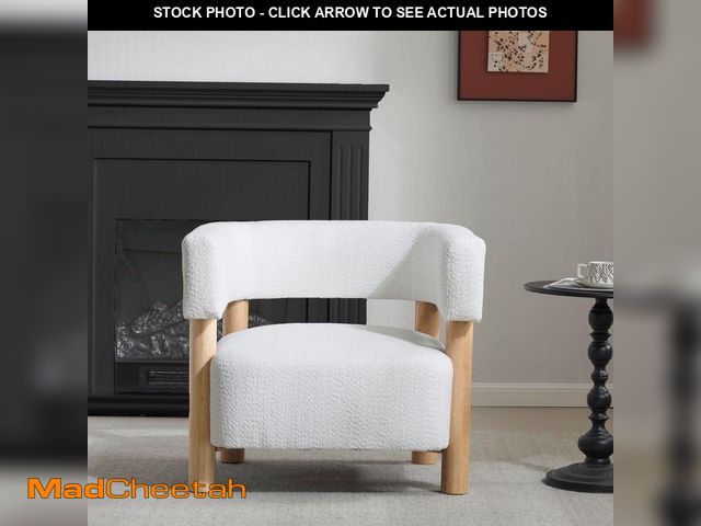 Lot 74-12921172 - Harper &amp; Bright Designs White Boucle Upholstered Arm Chair with Solid Rubber Wood Frame - UNUSED