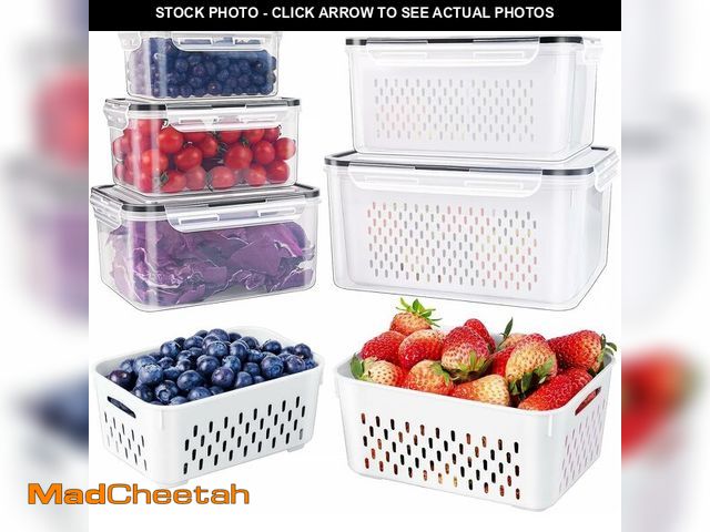 Lot 74-14377312 - 5 PCS Large Fruit Containers for Fridge - Leakproof Food Storage Containers with Removable Colander ...