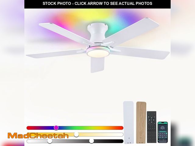 Lot 74-14209171 - Goniyado Low Profile RGB Ceiling Fans with Lights and Remote,52" White Flush Mount Ceiling Fans with...