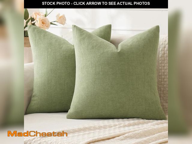 Lot 74-12329375 - MIULEE Sage Green Couch Pillow Covers 22x22 Inch, Set of 2 Soft Spring Chenille Decorative Euro Thro...