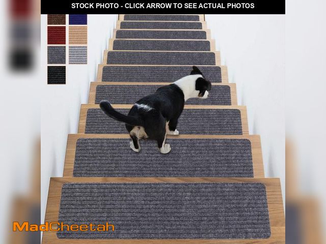 Lot 74-12047594 - ANTDLE Stair Treads Non-Slip 16 Pack 8"x30" - Carpet Stair Runner for Indoor Wooden Steps with TPE B...